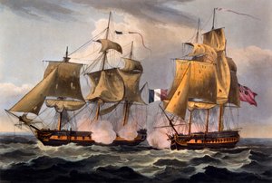 Captura de Castor, impressão feita por Thomas Sutherland, de "As realizações navais da Grã-Bretanha, do ano de 1793 a 1817", de James Jenkins, publicado pela primeira vez em 1817 (aquatinta colorida à mão)